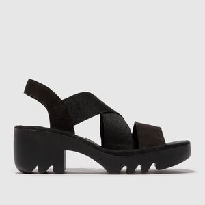 Fly London Black Crossover Leather Platform Goth Alternative Sandals 38 (8)